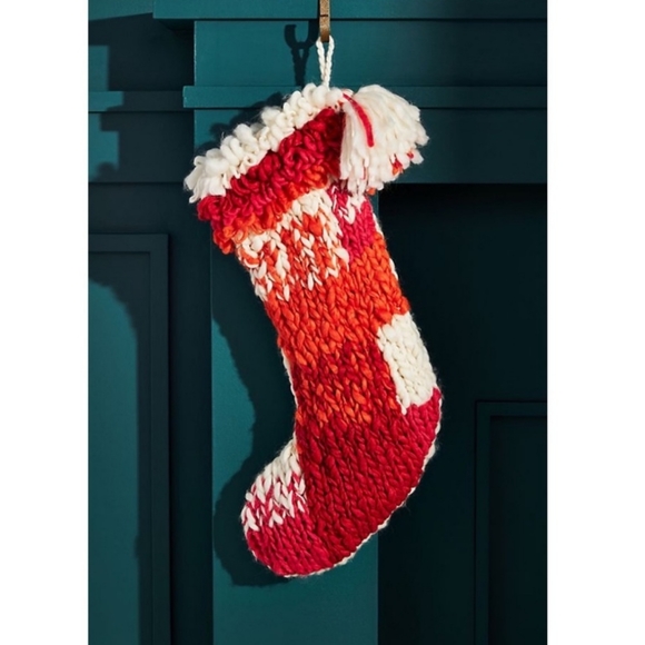 Anthropologie Brady Stocking - chunky boho knit - size L- orange/red/cream - Picture 10 of 11